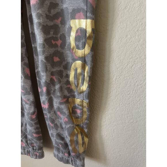 Bebe Girls Gray Pink Animal Print Gold Foil Logo Joggers Pants Size M 10/12 - Picture 4 of 6